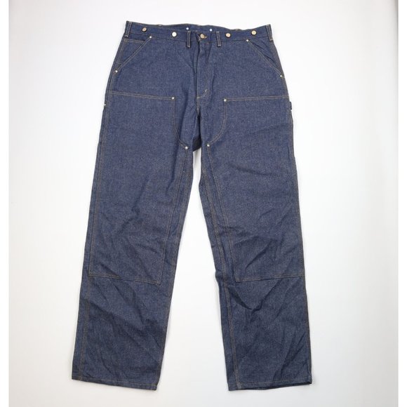 Vintage Y2K 2002 Carhartt Mens 42x34 Double Knee Logger Denim Jeans Blue USA